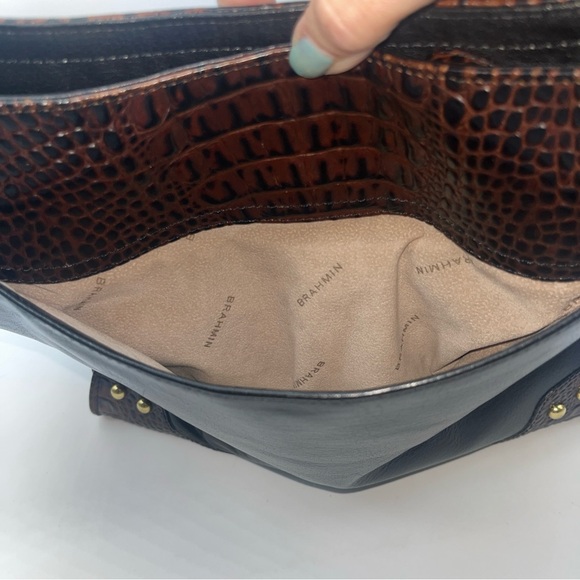 Brahmin Duxbury Leather Satchel Handbag/Purse Black Leather & Brown Croc Accent - Picture 4 of 13